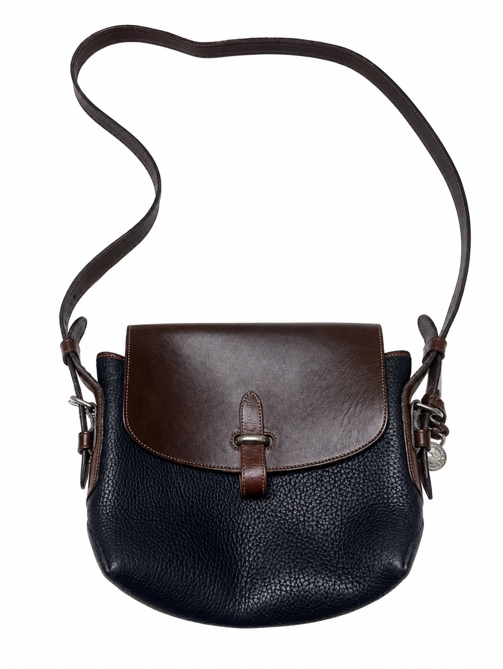 Vintage Dooney & Bourke Black Brown Leather Crossbody Shoulder Bag Duck Logo USA